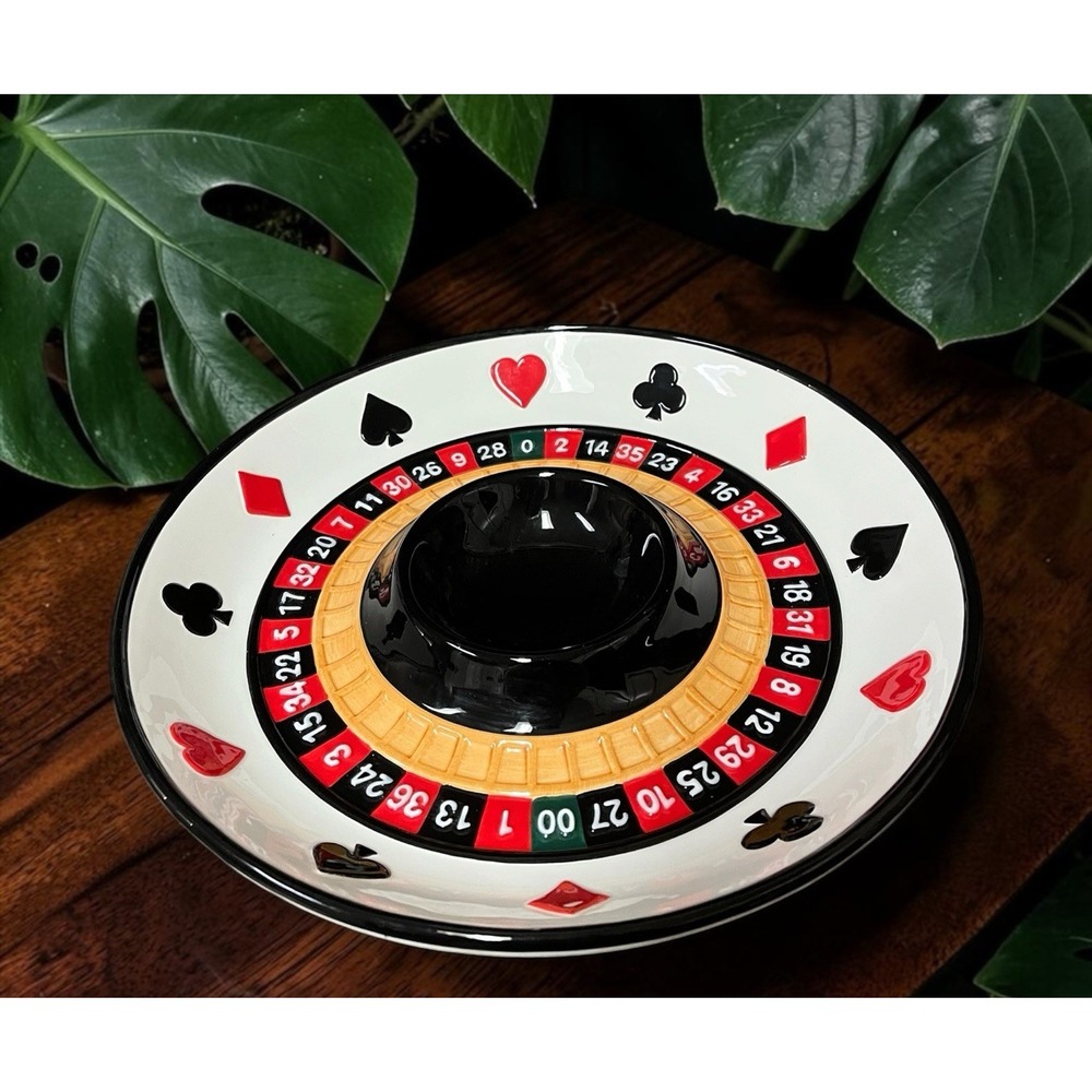 Fitz & Floyd Essentials Game Night Chip &‎ Dip Vegetable Platter Bowl Roulette